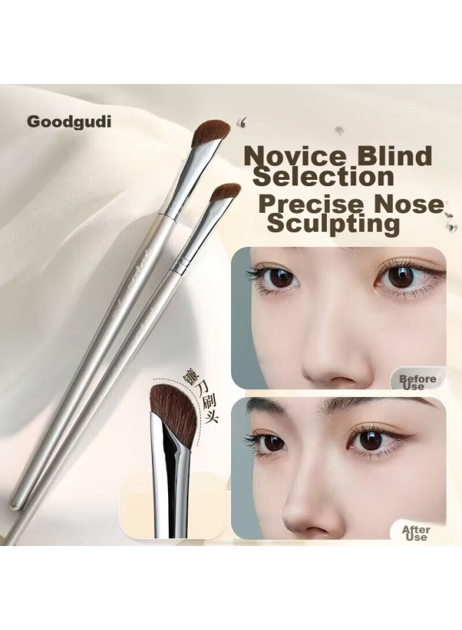 GOOOD Gudi Goood Sickle-shaped Angled Nose Shadow Brush, 2-piece Set, Professional Contouring Brush, Side Shadow Highlighter, Angled Makeup Brush - Image 1