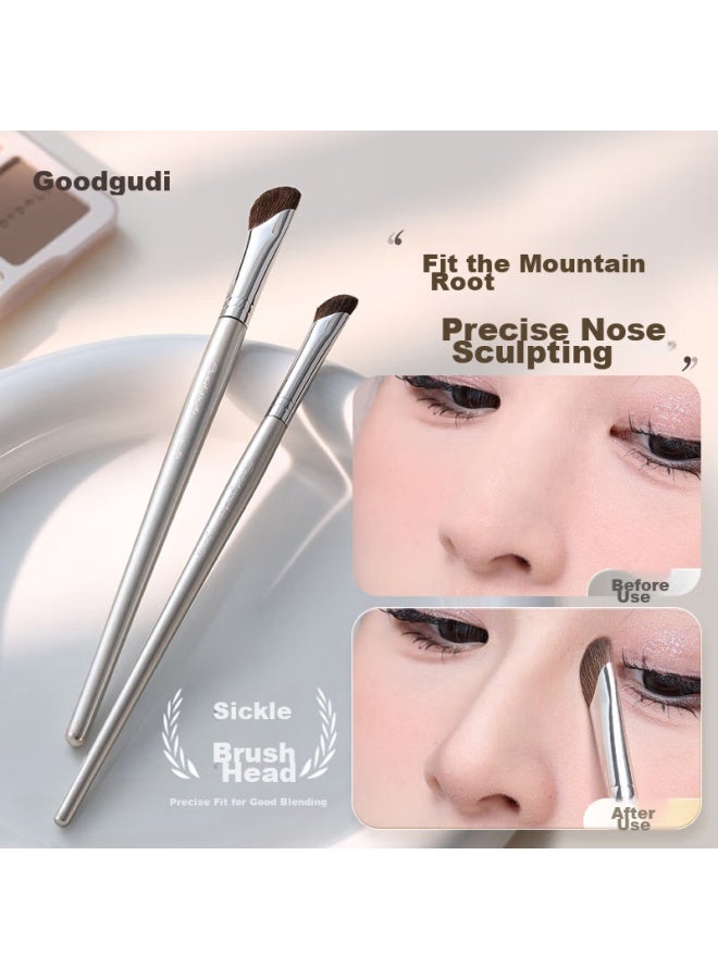 GOOOD Gudi Goood Sickle-shaped Angled Nose Shadow Brush, 2-piece Set, Professional Contouring Brush, Side Shadow Highlighter, Angled Makeup Brush - Image 2
