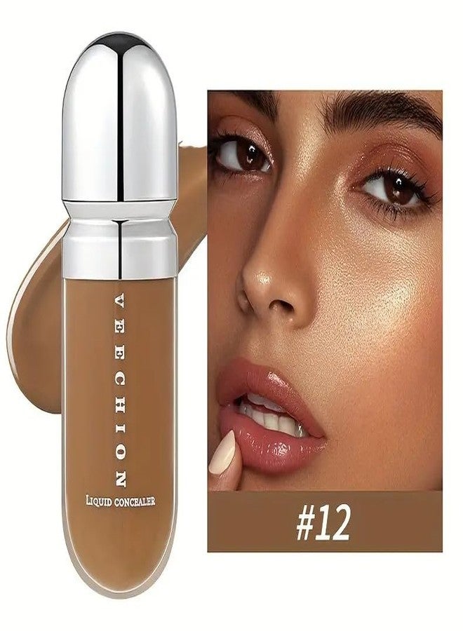 12-Shade Full Coverage Long Lasting Concealer, Waterproof Liquid Foundation For All Skin Types, Matte Finish, Buildable Coverage (12, 8ml) - Image 2