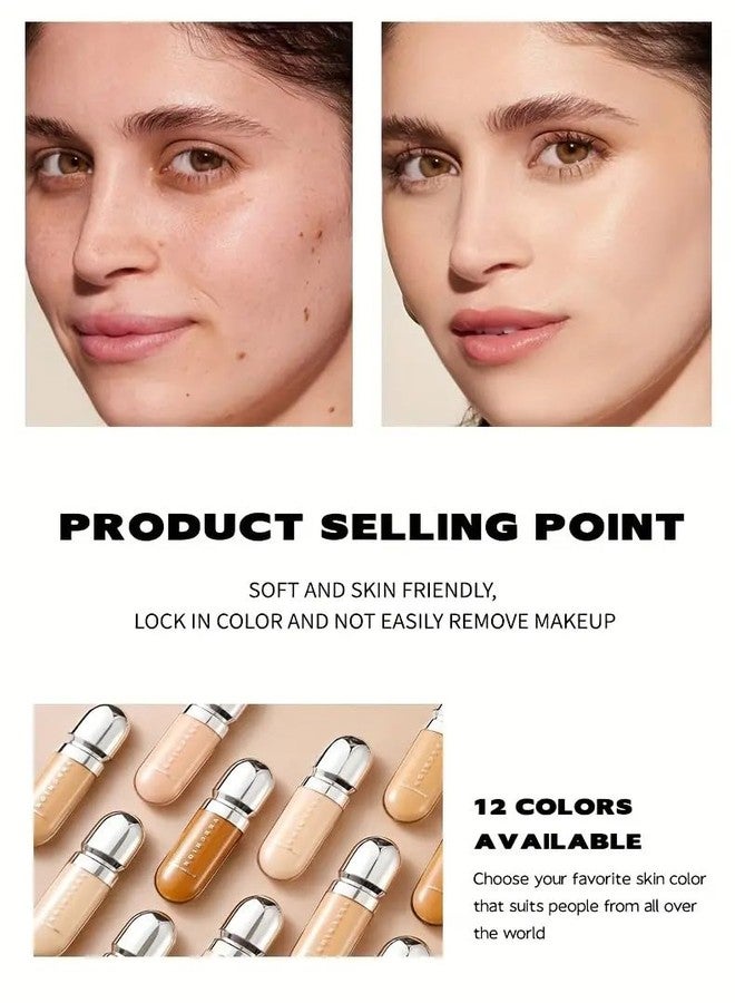 12-Shade Full Coverage Long Lasting Concealer, Waterproof Liquid Foundation For All Skin Types, Matte Finish, Buildable Coverage (12, 8ml) - Image 5