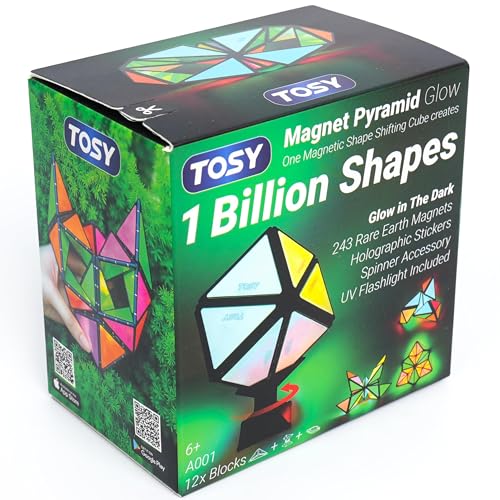 TOSY Magnet Pyramid Glow 1 Cube Transforms into 1 Billion Shapes Bunny Egg Flowers Hearts Easter Basket Stuffers Gift 12 pcs 243 Magnets Glowing Holographic Design PuzzleSTEM Toy - Image 1