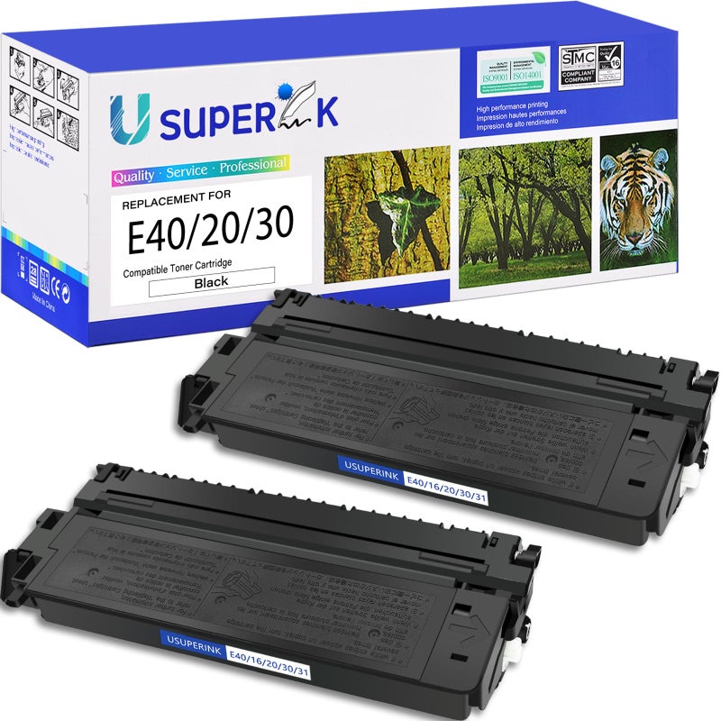 SuperInk 2 Pack Compatible for Canon E40/E30/E31/E16/E20 (1491A002AA) Black Toner Cartridge for PC-170 PC-940 PC-795 PC-950 PC-745 PC-980 Copy Machines Printers - Image 1