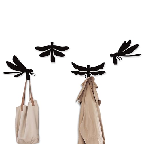 Xedatric Dragonfly Wall Decor Set of 4 Metal Coat Hooks with Dragonfly Design Outdoor Garden Wall Art Waterproof Christmas Gift for Women Home Decor - Image 3