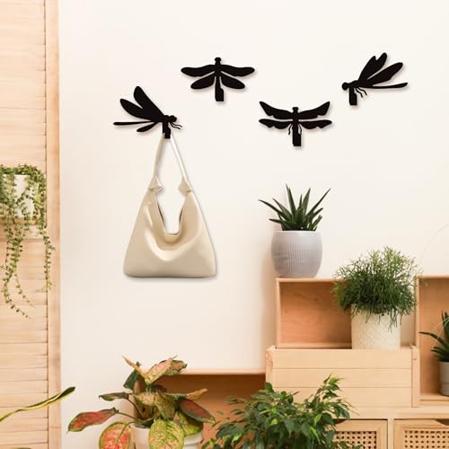 Xedatric Dragonfly Wall Decor Set of 4 Metal Coat Hooks with Dragonfly Design Outdoor Garden Wall Art Waterproof Christmas Gift for Women Home Decor - Image 1