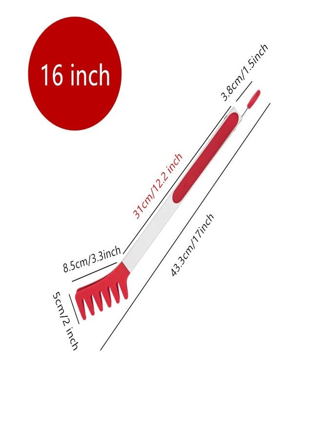 Ebonee Large 16" Red Stainless Steel Pasta Tong with Silicone Tips, 16 inch Spaghetti Tongs Pasta Server Utensil for Noodles Cooking Baking Food BBQ Kitchen Tools - Image 2