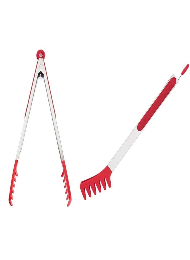 Ebonee Large 16" Red Stainless Steel Pasta Tong with Silicone Tips, 16 inch Spaghetti Tongs Pasta Server Utensil for Noodles Cooking Baking Food BBQ Kitchen Tools - Image 1