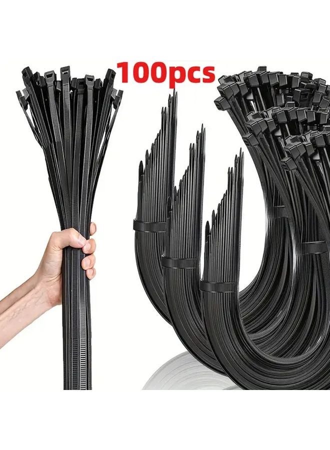 100pcs Black Heavy Duty Cable Ties Nylon Zip Straps Water Resistant Break Resistant - Image 1