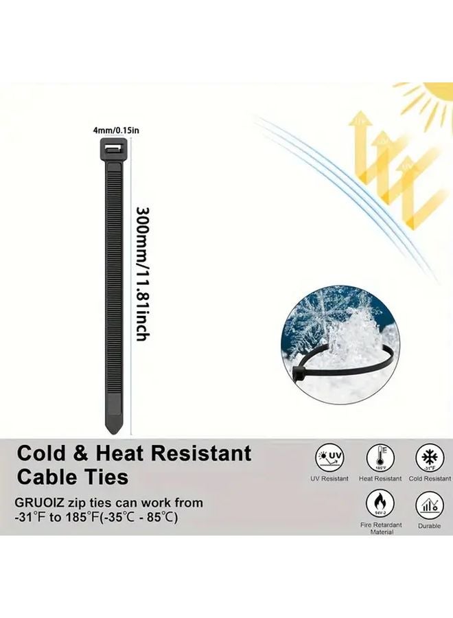 100pcs Black Heavy Duty Cable Ties Nylon Zip Straps Water Resistant Break Resistant - Image 3