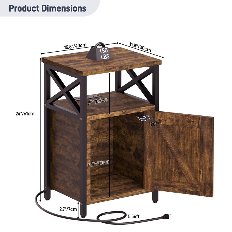 runjuly Wooden Nightstand with Lock, Bedside Table with Drawer, Bed Side Table with Charging Station, 3 USB & 2 Outlets, Night Stand with Storage Cabinet, End Table for Bedroom, Brown - Image 3