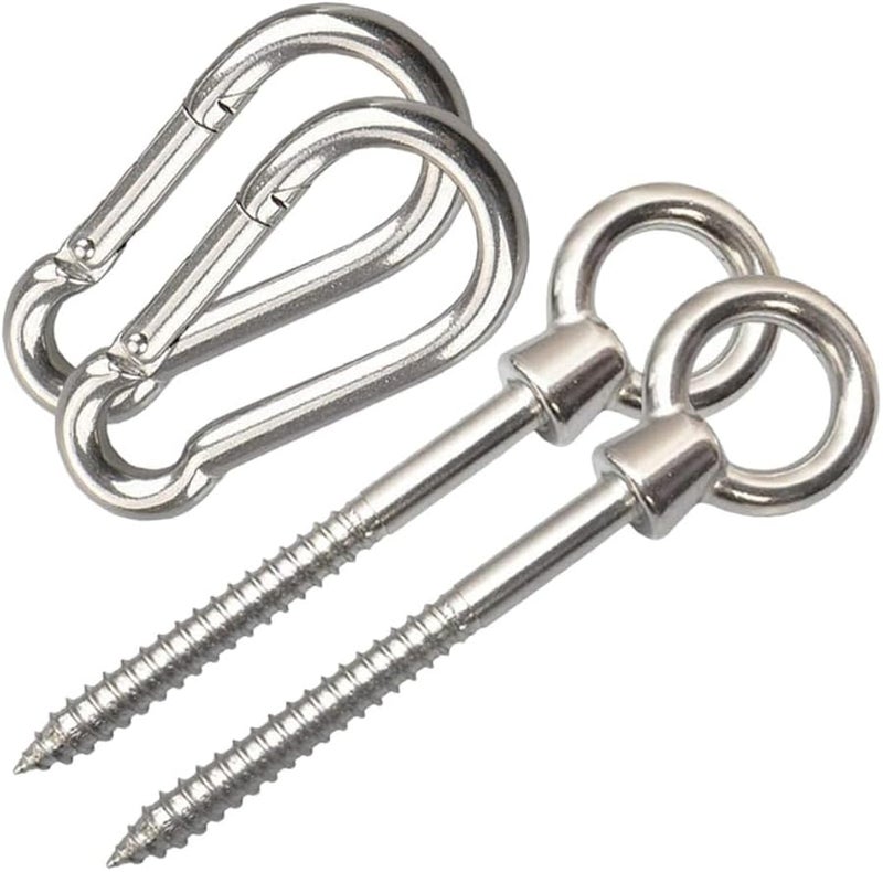 4 Pcs Stainless Steel Hammock Hanging Hooks Kit Camping Hardware Silver - Image 2