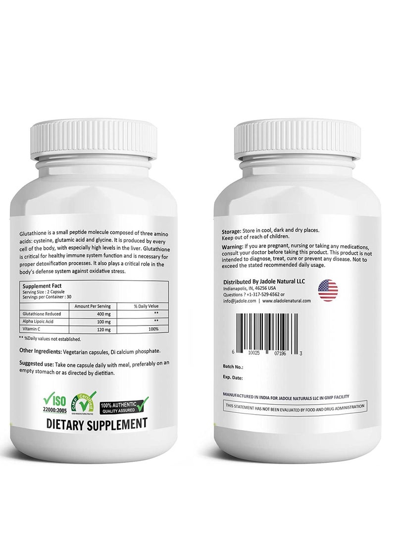Oladole Natural - Oladole Natural Glutathione Caps 60 Capsule Skin Enhancement Formula with Vitamin C & Alpha Lipoic Acid for Skin Brightening - Image 1