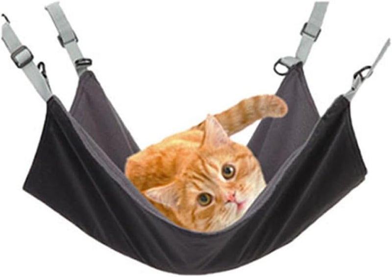 Cat Hammock Swing Waterproof Fleece Reversible Warm Pet Sleeping Bed Black for Indoor Cats Kitten Comfort - Image 2