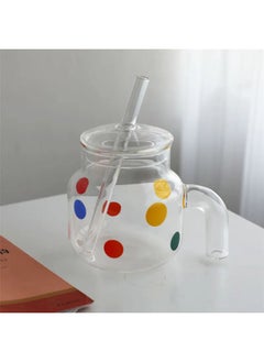 zoba 1000 ml Large Capacity High Temperature Resistant Glass Teapot Household Polka Dot Cup with Lid and Straw for Milk Coffee4826  - Image 3