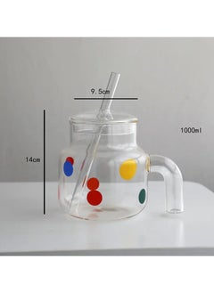 zoba 1000 ml Large Capacity High Temperature Resistant Glass Teapot Household Polka Dot Cup with Lid and Straw for Milk Coffee4826  - Image 1