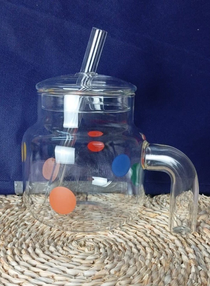 Clear glass teapot with a colorful polka dot design – heat-resistant glass with a lid and elegant handle – suitable for tea, herbs, and hot and cold beverages – a modern design that adds a great decorative touch to the kitchen - Image 2