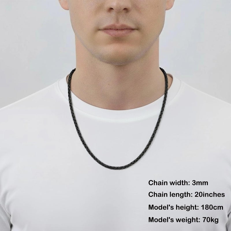 Fiusem Black Wheat Chains for Men and Women, 3mm Stainless Steel Necklace Chains, Mens Necklace 20 Inch - Image 3