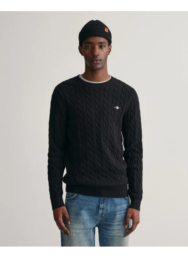 غانت Gant Cotton Cable Knit Crew Neck Sweater