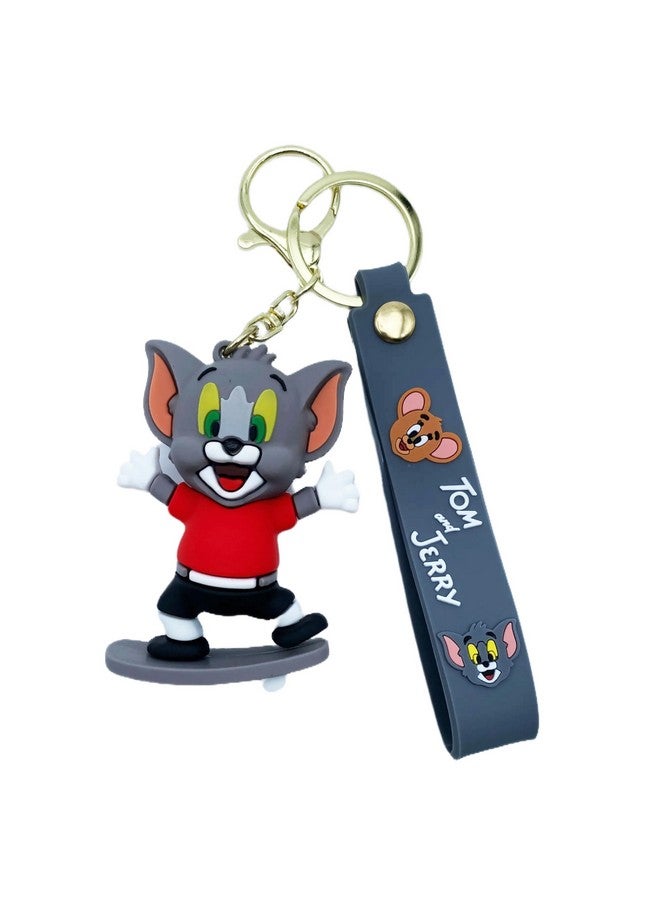Buko Fashionable Silicone 3D Cute Keychain Backpack Charms Cute Famous Cartoon Characters For Bag Pendant Keychains Car Key Ring (Skating Tom Gray) - Image 1