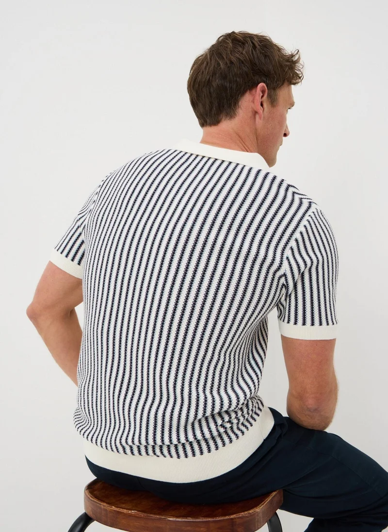 Matalan Black/White Ecru Stripe Revere Knitted Polo Shirt for Men | Best Price UAE