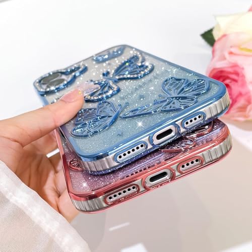 Elzzi Electroplated Butterfly Phone Cover for iPhone16 Plus Case, Showcasing Pearlescent Diamond Soft TPU, Camera Protection, Shockproof, Dropresistant Stylish for Girls & Women (Blue) - Image 4