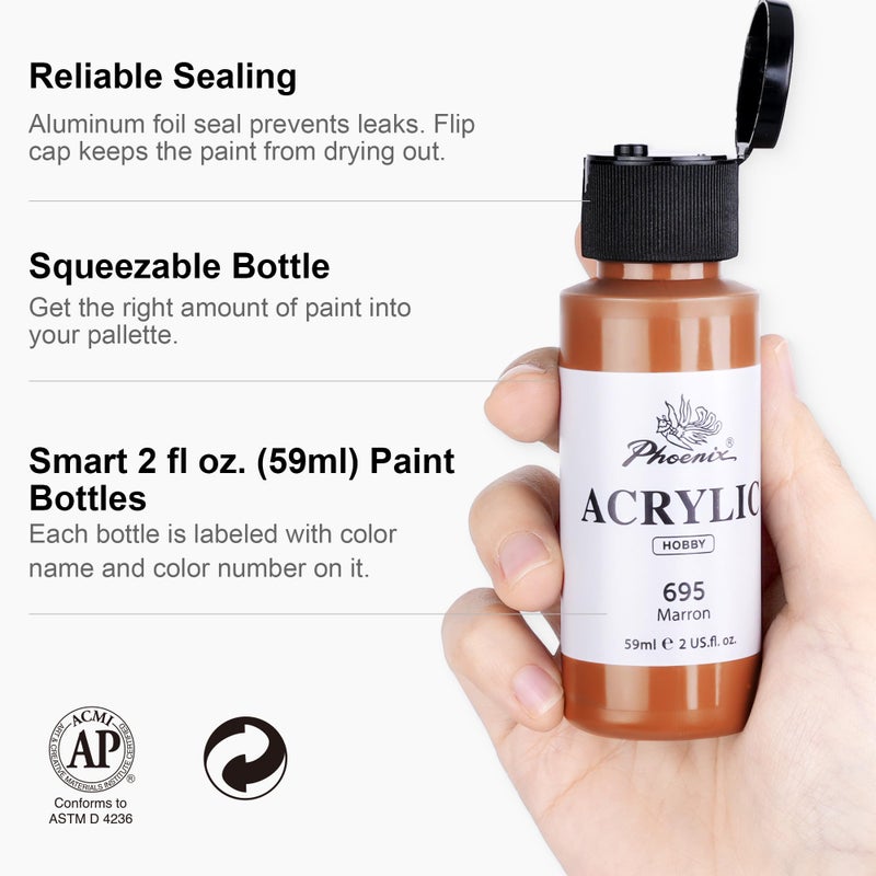 PHOENIX Skin Tone Acrylic Paint - 6 Neutral Colors x 2 Fl Oz / 59ml Flesh Colored Model Paint Set, Plastic Miniature Figures Paints for Adults, Brown Acrylic Paints for Canvas Painting - Image 3