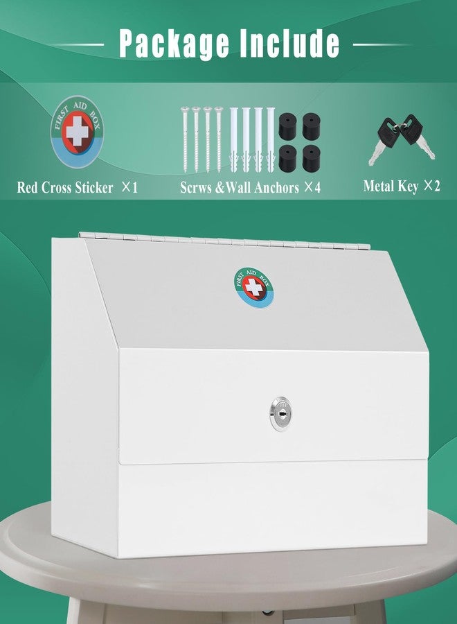 KYODOLED Wall Mount Medicine Lock Box, Drug Cabinet with Key, Large Capacity Secure Steel Prescription, First Aid Kit for Emergencies Home and School use, White, 12.2 * 5.9 * 7.87 inch - Image 3