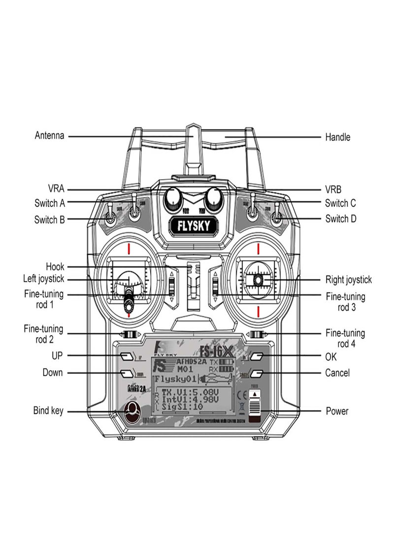 Flysky FS-i6X 2.4GHz 10CH AFHDS 2A RC Transmitter with FS-iA10B Receiver for RC Drone Airplane Helicopter - Image 2