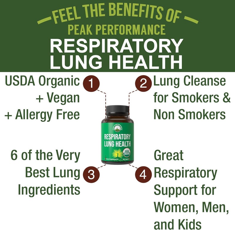 Peak Performance USDA Organic Lung Detox For Smokers And Non Smokers with 6 Top Ingredients Mullein Leaf Marshmallow Root Calendula Lungs Cleanse For Better Respiratory Health Lung Support Capsules Supplement - Image 2