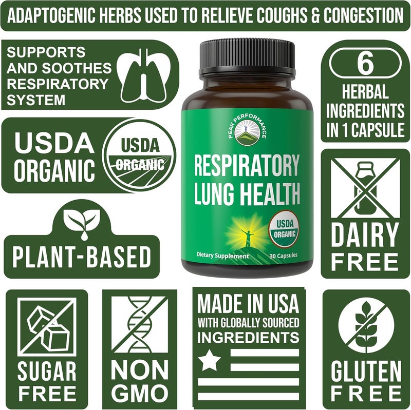 Peak Performance USDA Organic Lung Detox For Smokers And Non Smokers with 6 Top Ingredients Mullein Leaf Marshmallow Root Calendula Lungs Cleanse For Better Respiratory Health Lung Support Capsules Supplement - Image 3