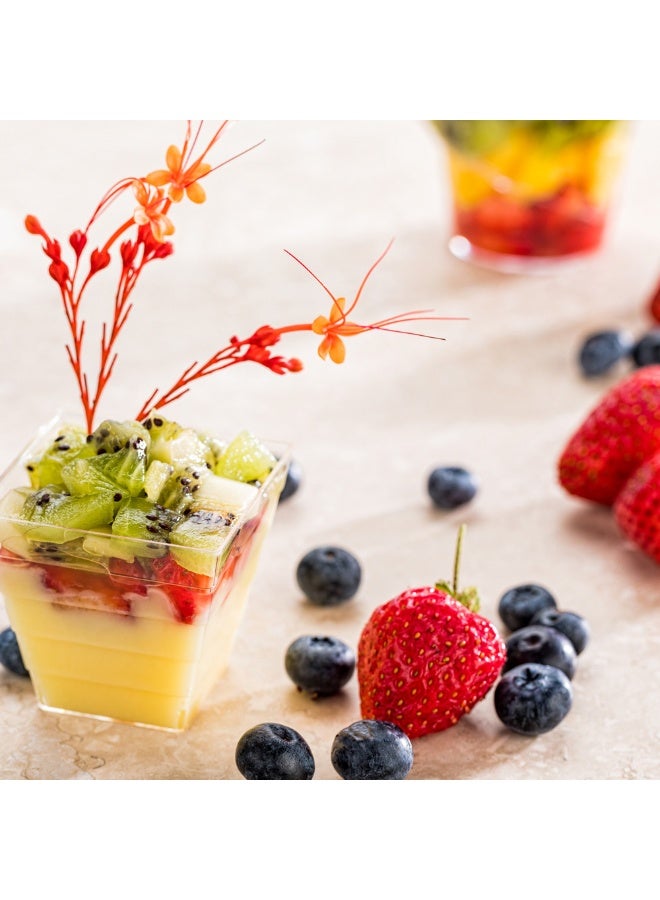 Restaurantware أكواب حلوى سعة 2 أونصة، 100 كوب مقبلات صغيرة قابلة للتصرف - مربع، تصميم أبوجي، أكواب بارفيه بلاستيكية شفافة، لتقديم المقبلات، الوجبات الخفيفة، أو الحلويات - Image 3