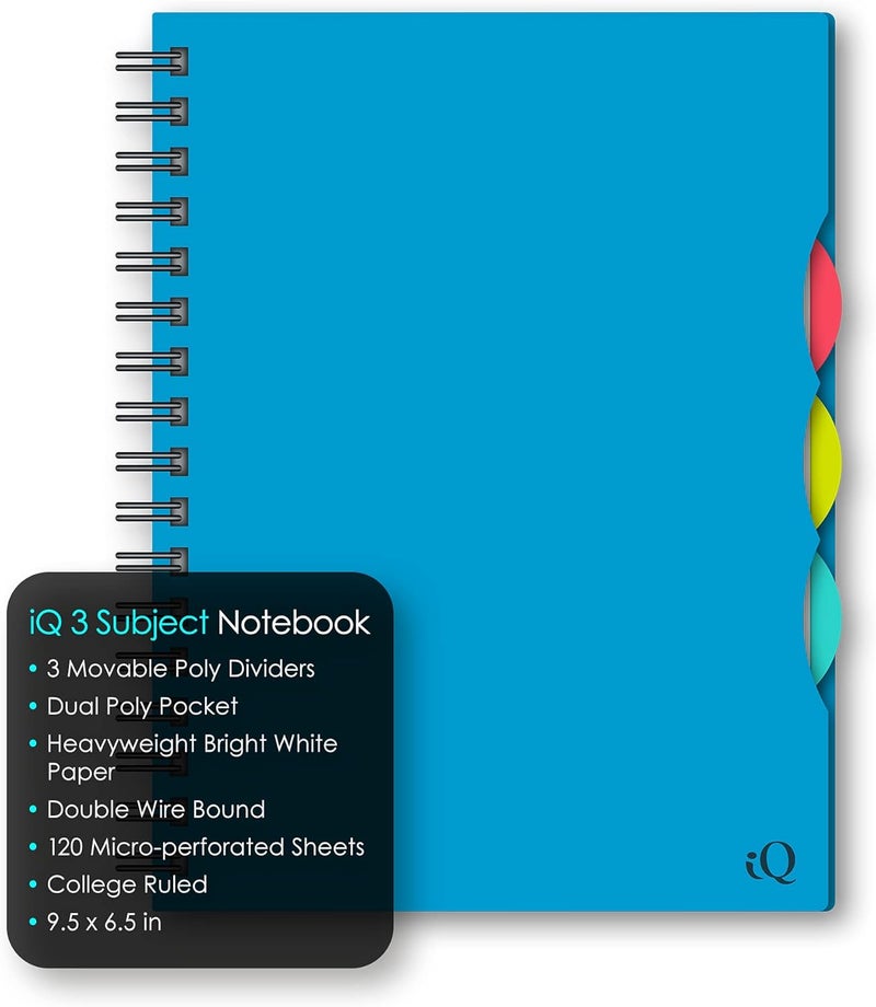 iScholar iQ 3 Subject Poly Cover Double Wire Notebook - College Rule, 9.5 x 6.5 Inches, 120 Sheets, Assorted Colors - Image 4