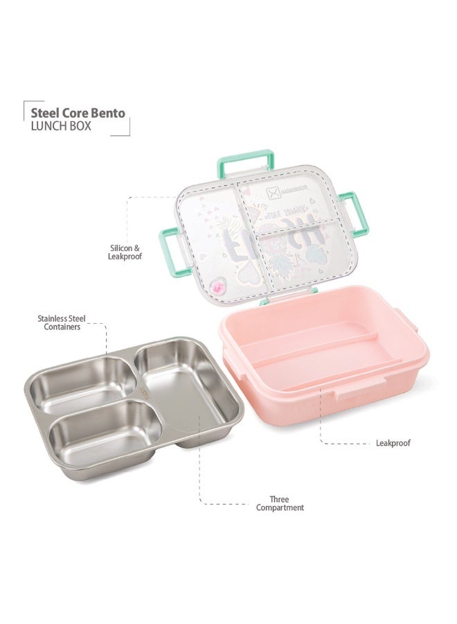 Hydrobrew Steel Core Bento Lunch Box 750ml w/ Sip Switch Tritan Water Bottle 1000ml | Leakproof 3 Compartment Meal Box – Fresh Pink - Image 4