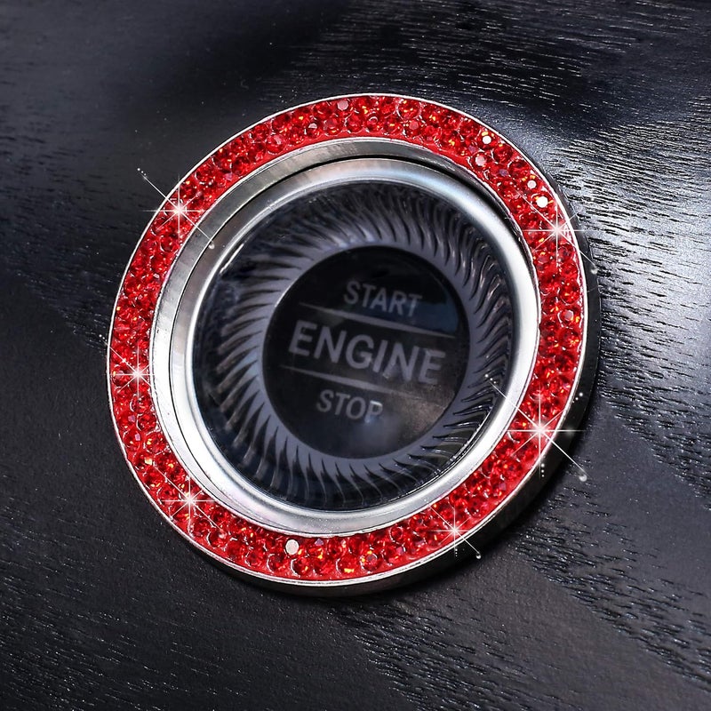 ToBeQueen Push Start Button Bling Rings Auto Car Engine Start Stop Button Sticker Emblem,Rhinestone Bling Red Car Accessories Decor for Women 2 Pcs,Red - Image 5