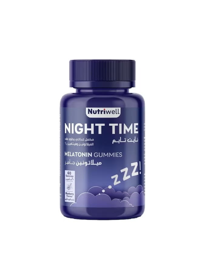 نوتري مكمل غذائي ميلاتونين نايت تايم من نيوتري ويل بنكهة التوت البري 60 جاميز - Image 1