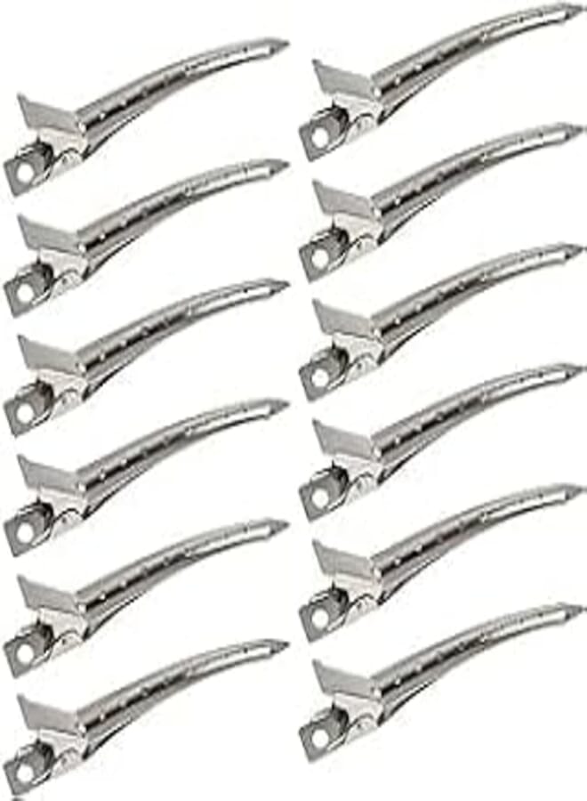 12 Pieces Duck Clips, Rustproof Metal Clips with Holes for Hair Styling and Hair Coloring, Silver