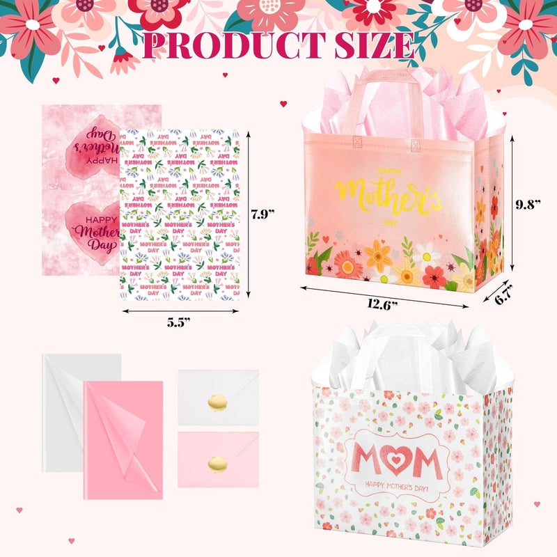 2Pcs Happy Mother's Day Gift Bags with Tissue Paper, Envelope, and Card - Image 2