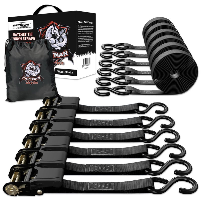 Cartman 1" x 15' Ratchet Tie Down up to 1500lbs 6pk in Carry Bag, Cargo Straps - Image 1