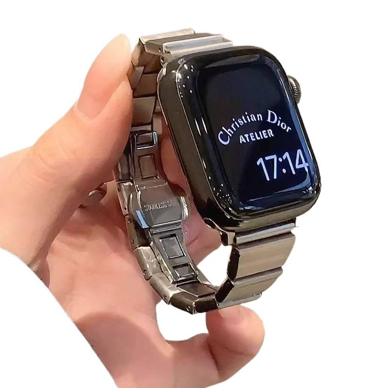 سوار ساعة ذكية سوار معدني من الستانلس ستيل متوافق باللون فضي قابل للتعديل مع Apple Watch بملاءمة قابلة للتعديل وحزام بديل بتصميم معدني أنيق للمكتب المنزلي للتنقل اليومي - Image 2