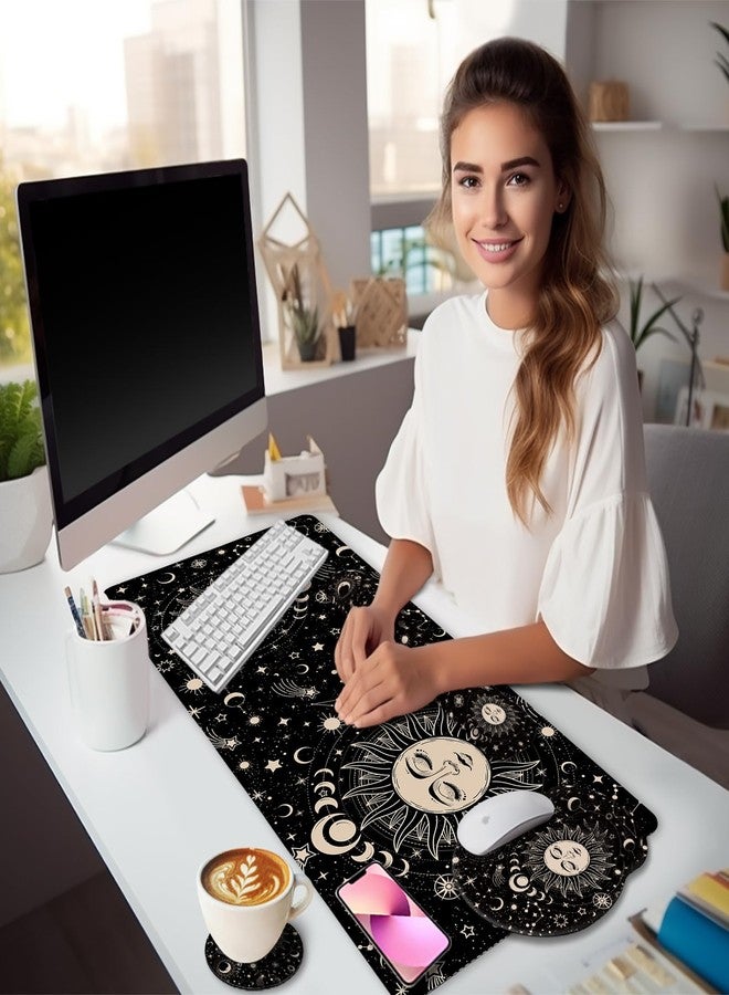 LIMKRIAN Desk Mat Desk Pad, XXL Large Gaming Mouse Pad with Wrist Rest Wrist Support, Ergonomic Mouse Pad, Keyboard Wrist Rest, Coaster, Home Office Desk Accessories Decor Supplies, Boho Sun Moon - Image 2