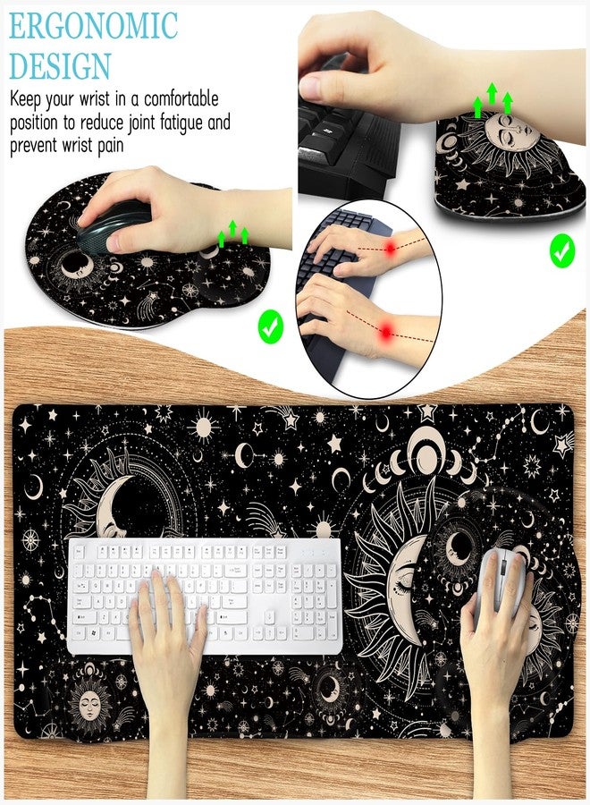 LIMKRIAN Desk Mat Desk Pad, XXL Large Gaming Mouse Pad with Wrist Rest Wrist Support, Ergonomic Mouse Pad, Keyboard Wrist Rest, Coaster, Home Office Desk Accessories Decor Supplies, Boho Sun Moon - Image 3