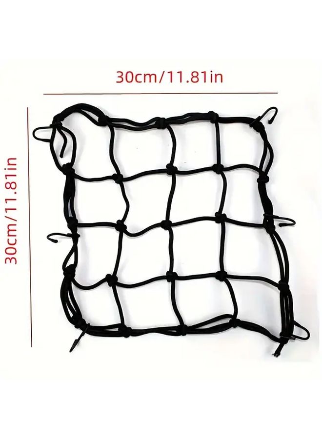 Black Rubber Elastic Cargo Nets 11.81in X 11.81in With 6 Hooks For Bike - Image 3