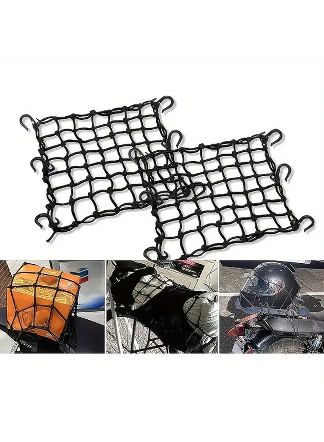 Black Rubber Elastic Cargo Nets 11.81in X 11.81in With 6 Hooks For Bike - Image 1