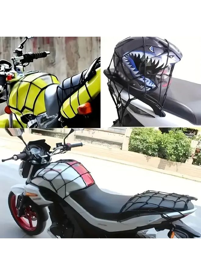 Black Rubber Elastic Cargo Nets 11.81in X 11.81in With 6 Hooks For Bike - Image 4