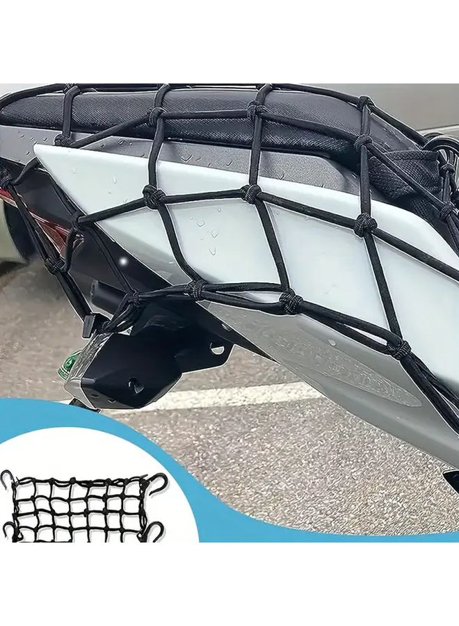 Black Rubber Elastic Cargo Nets 11.81in X 11.81in With 6 Hooks For Bike - Image 2