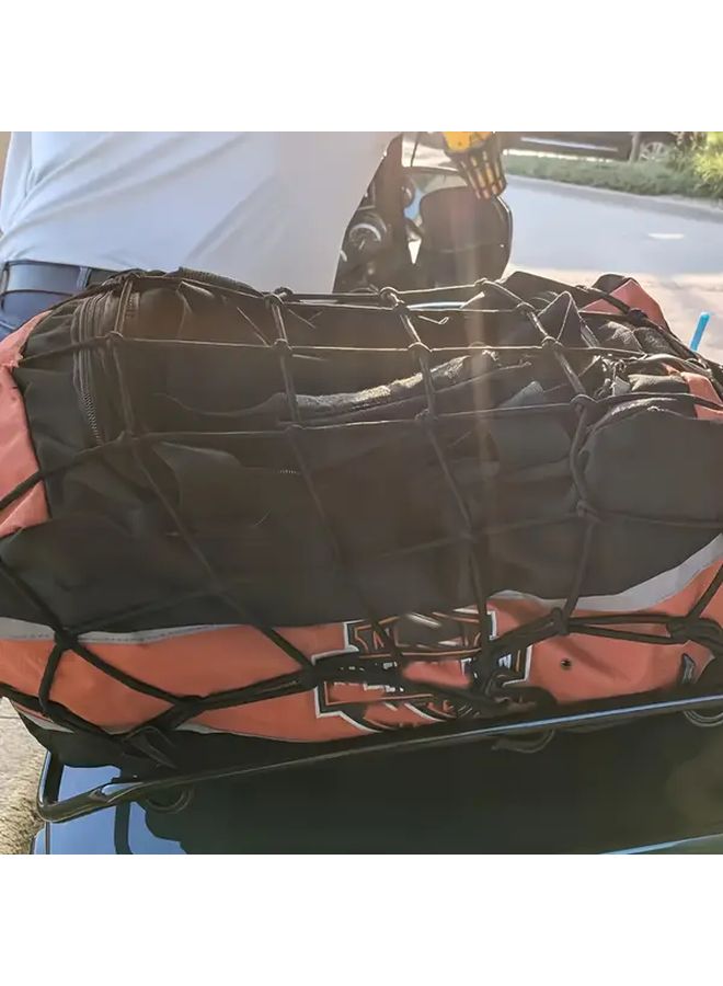 Black Rubber Elastic Cargo Nets 11.81in X 11.81in With 6 Hooks For Bike - Image 5