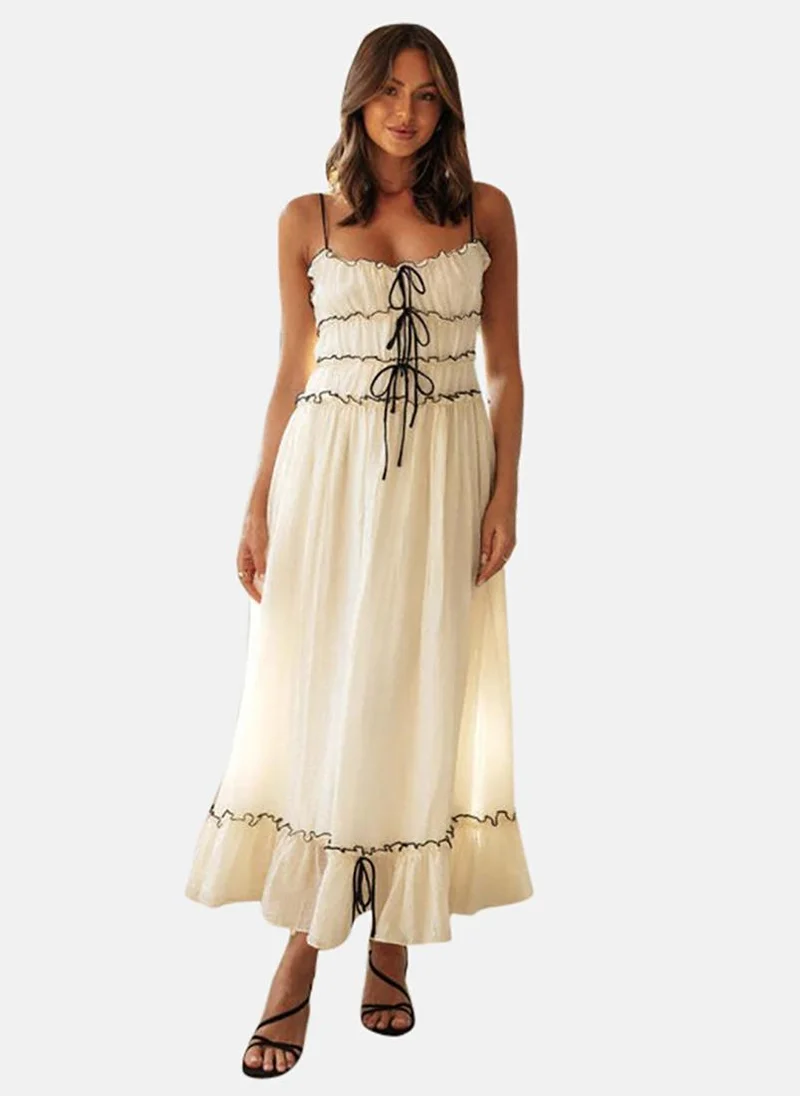 يونيكي Off White Sleeveless Fit and Flare Maxi Dress