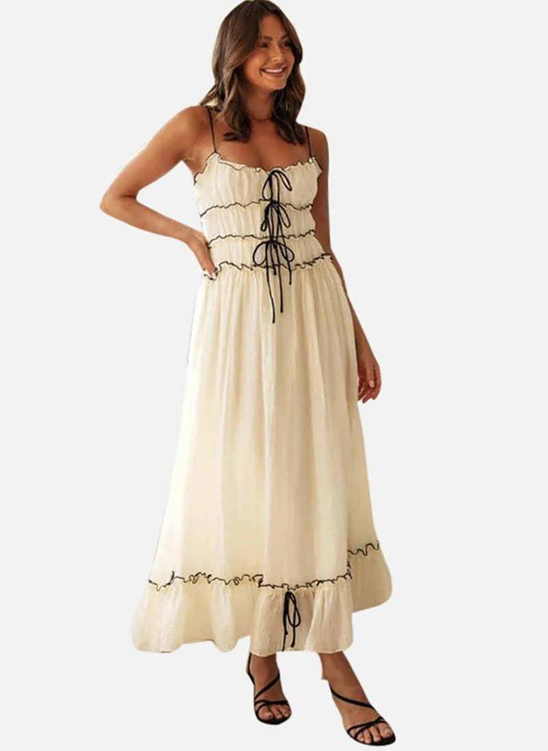 يونيكي Off White Sleeveless Fit and Flare Maxi Dress