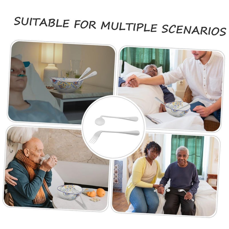 Stainless Steel Right Handed Angled Feeding Fork and Spoon for Elderly - Image 4