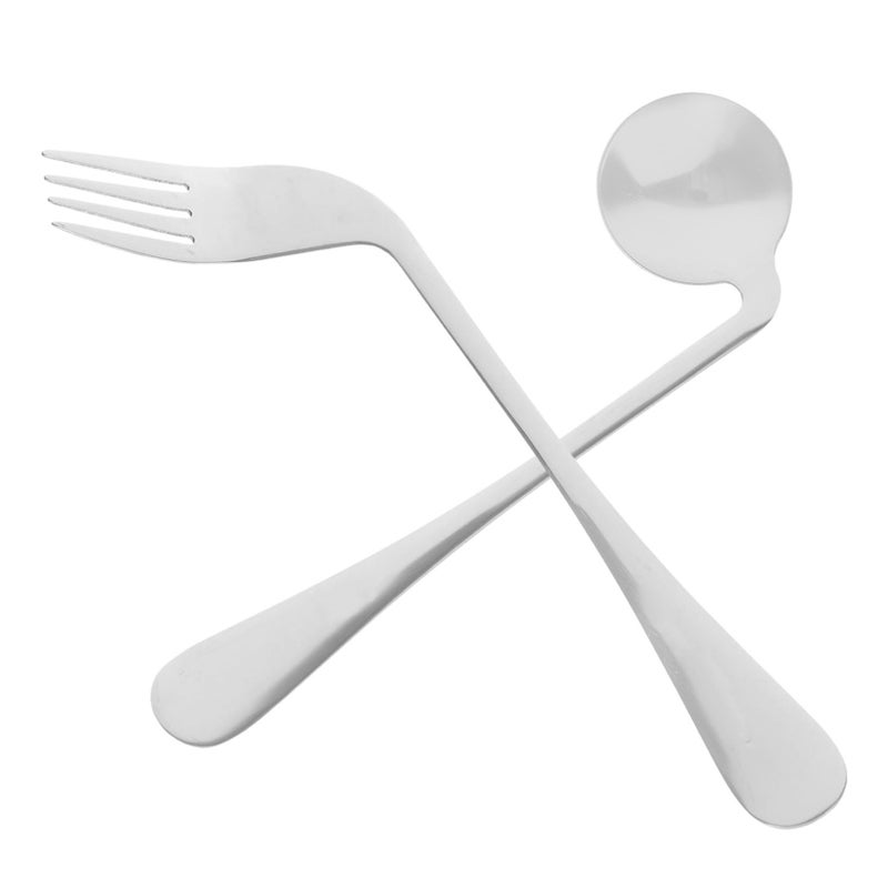 Stainless Steel Right Handed Angled Feeding Fork and Spoon for Elderly - Image 2