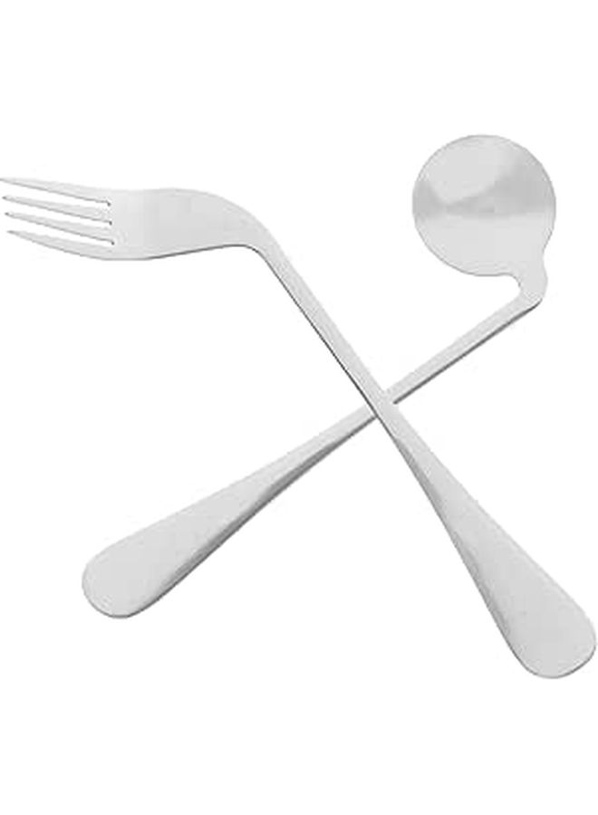 Stainless Steel Right Handed Angled Feeding Fork and Spoon for Elderly - Image 1